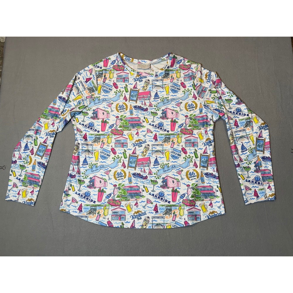 Smith & Quinn Custom Geneva Lake Novelty Print Long Sleeve Top XXL NWT